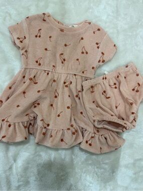 Quincy Mae Blush Pink Cherry Terry Dress & Bloomers